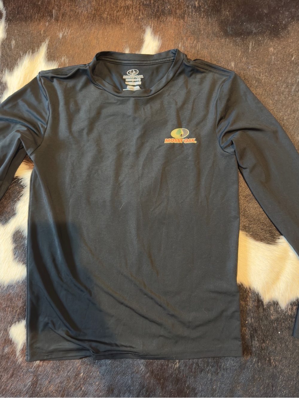 Mossy Oak Black Long Sleeve Performance Top with Orange Logo